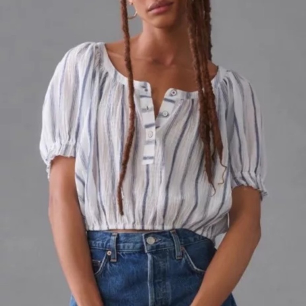 Nwt Anthropologie Puff Sleeve Crop Blouse Top L